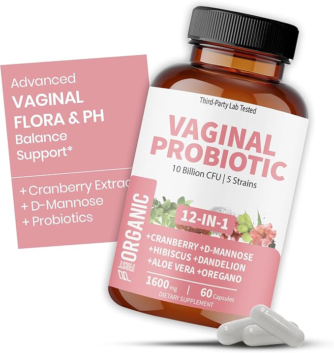 Women’s Vaginal Microflora Probiotic Complex | Everyday Freshness & Comfort Formula | 12-in-1 Blend with Cranberry, D-Mannose & Hibiscus | Third-Party Tested, cGMP Facility, Vegan, Non-GMO, 60 Caps