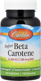 Carlson - Super Beta Carotene, 25000 IU (15 mg), Vitamin A as Beta Carotene, Bioavailable and Bioactive Form, Vision Health, Healthy Skin, 100 Softgels
