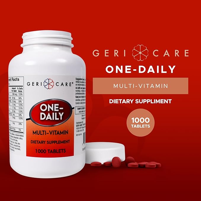 GeriCare One-Daily Multi-Vitamin Tablet, 1000 Count Adult Multivitamin Supplement for Men & Women | Easy-to-Take Dietary Supplement with Vitamins A, C, D3, B, Calcium| Vitamin & Mineral Complex