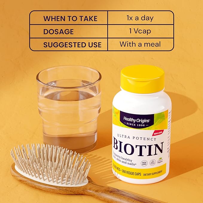 Healthy Origins Biotin 10,000 mcg (10 mg), 360Veggie Capsules - High Potency USP Grade Vitamin B7 Supplement - Supports Healthy Hair Growth, Strong Nails & Glowing Skin - Non-GMO, Vegan & Gluten-Free