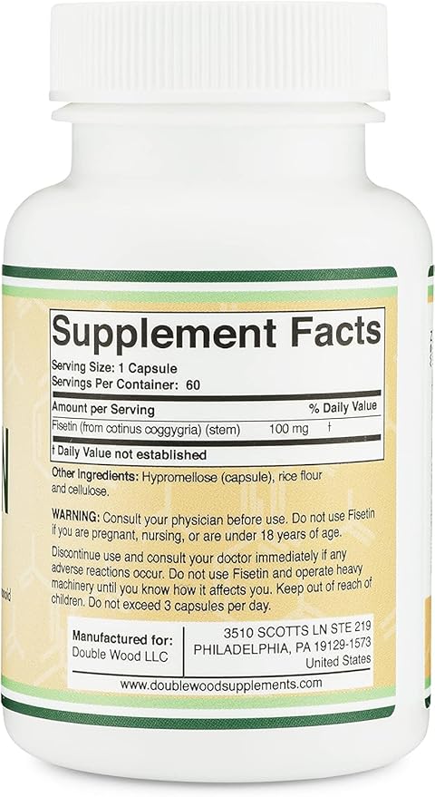 Fisetin Supplement - 100mg of Bioactive Flavnonols, 60 Count (Bioflavonoid Polyphenols Supplement Similar to Apigenin, Luteolin, and Quercetin) Aging Support Senolytic by Double Wood (Pack of 2)