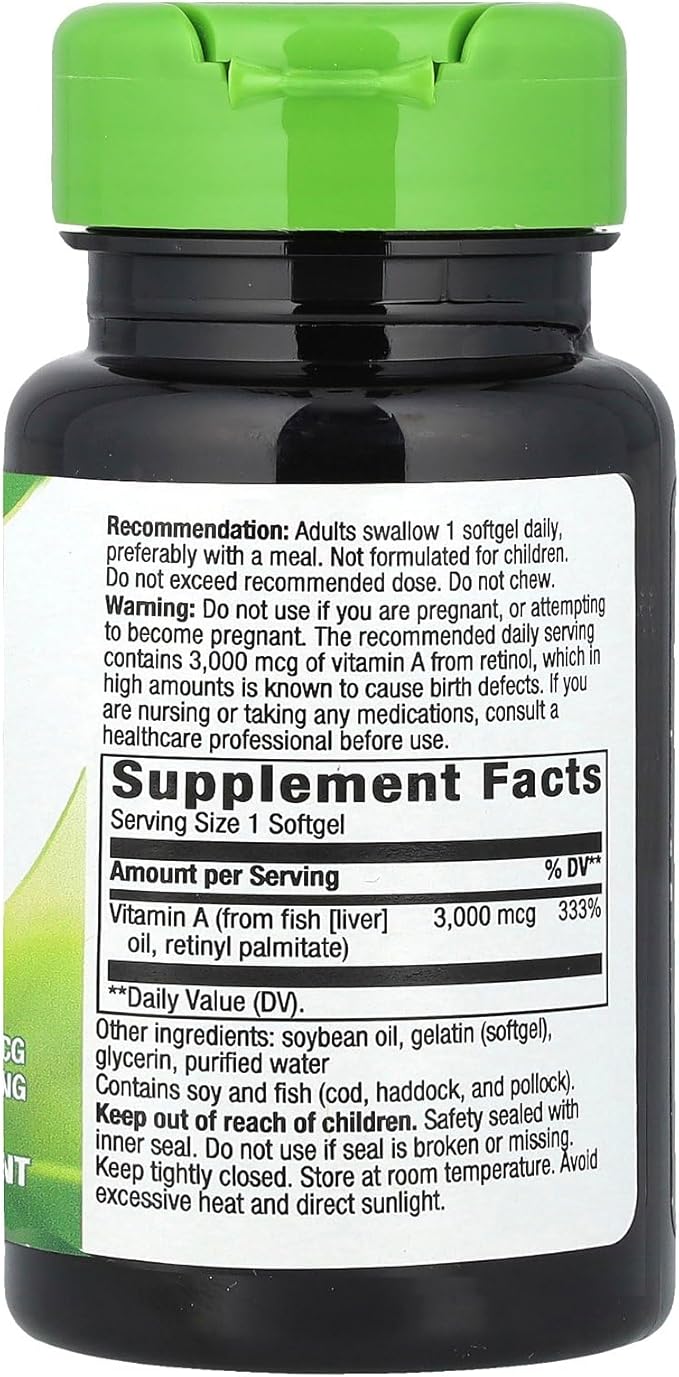 Nature's Way Vitamin A, High Potency, Supports Healthy Eye Function*, 3,000 mcg per Serving, 100 Softgels (Packaging May Vary)