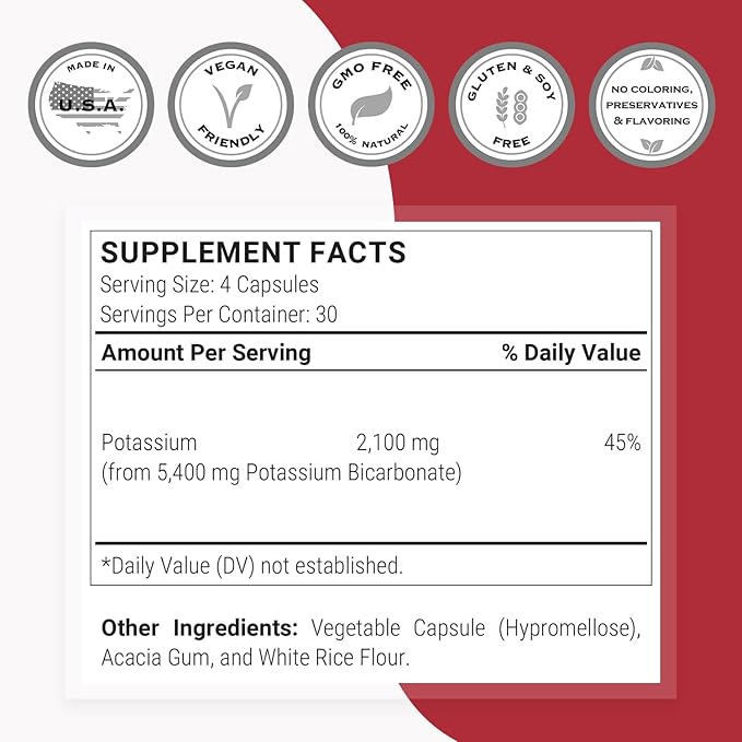 Supersmart - Potassium Bicarbonate 5400mg per Day (High Dose) - Electrolyte Mineral - Acid-Base Balance pH - Heart, Muscle & Nerve Health | Non-GMO & Gluten Free - 120 Vegetarian Capsules
