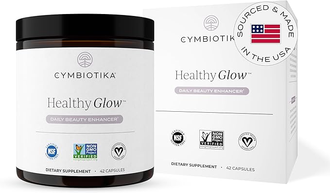 CYMBIOTIKA Healthy Glow Anti Aging Supplement, Skin Care & Collagen Production Support for Women and Men, Includes Hyaluronic Acid, Spermidine, Restorative Peptides & Growth Factors, 42 Capsules