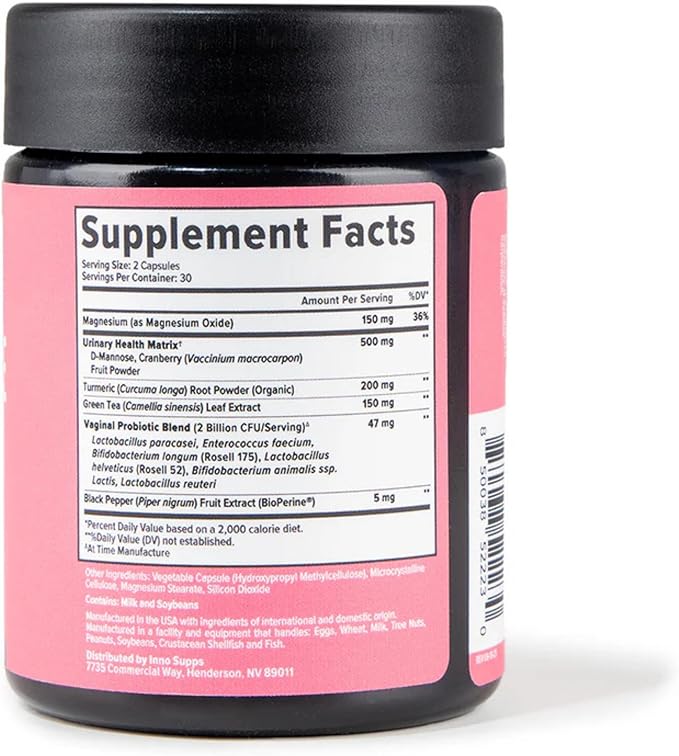 Inno UT Balance - Women's Probiotics with Cranberry, Magnesium, Green Tea, & Turmeric - Vaginal Health Probiotics for pH Balance, Urinary Tract Health and Freshness Support for Women (60 Capsules)