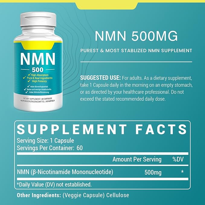 5-in-1 NMN 1000mg Complex with PQQ & Resveratrol - Enteric Coated - 99% Pure NMN for NAD+ Supplement with CoQ10 & Ginger, Third-Party Lab Tested for Purity & Potency, 60 Count (30-Day Supply)