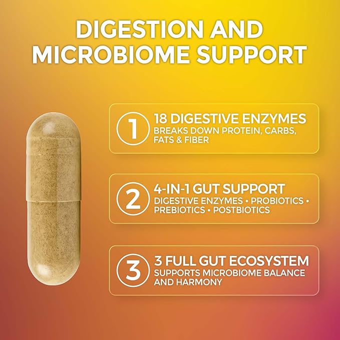 Gut Harmony Plus - Complete Probiotic Prebiotic Postbiotic & Digestive Enzyme Complex Supplement – Gut Health, Digestion, Microbiome Balance & Wellness for Women & Men – 60 Capsules