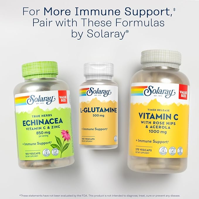 SOLARAY L Glutamine Capsules 500 mg - Immune Support Supplement - Free Amino Acid - Lab Verified, 60-Day Money-Back Guarantee - 100 Servings, 100 VegCaps