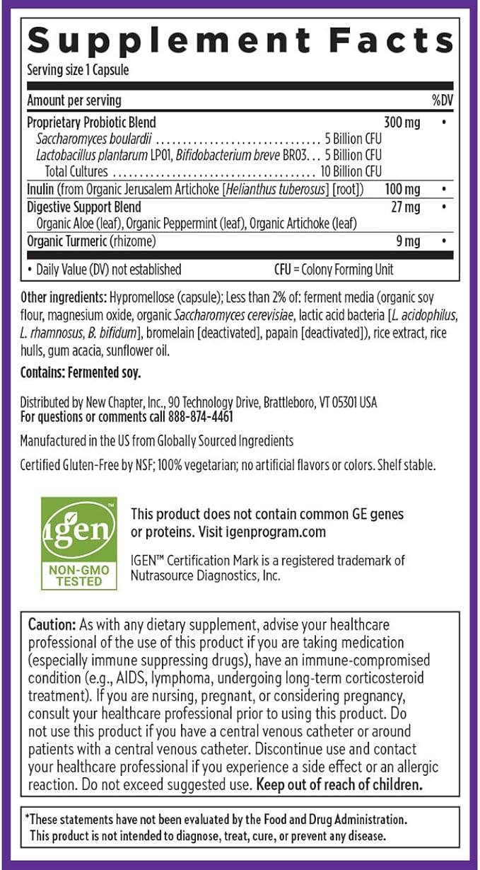 New Chapter All-Flora Probiotic for Advanced Digestion & Complete Gut Health with Prebiotics + Postbiotics, Clinical-Strength Strains, 100% Vegetarian, Non-GMO, Shelf Stable - 60 ct (2 Month Supply)