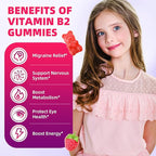 Vitamin B2 Gummies for Kids & Adults, VIT B2 Riboflavin 400mg Supplement with Magnesium for Migraine Relief & Nervous System Support, Non-GMO, Vegan, Raspberry Flavor 120 Count