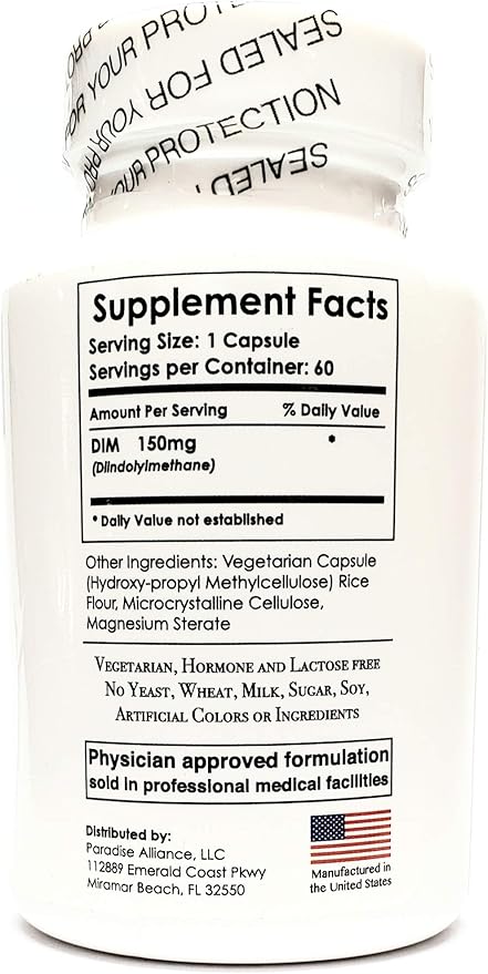 DIM (Diindolylmethane) 150mg Hormone Support, Vegetarian Capsules