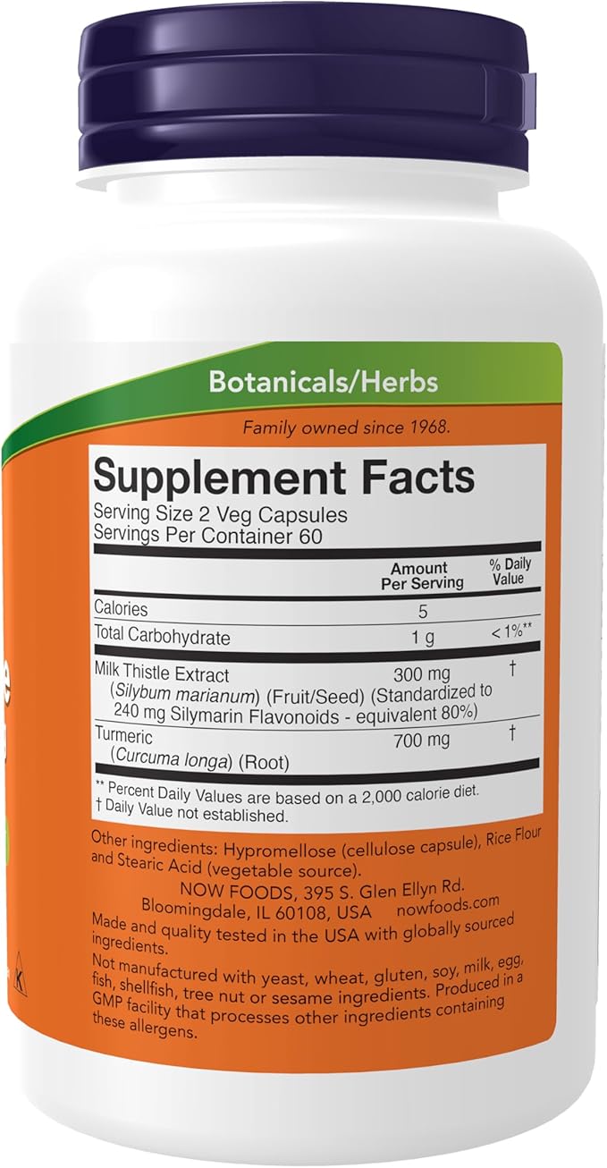 NOW Foods Supplements, Silymarin Milk Thistle Extract 150 mg with Turmeric, Supports Liver Function*, 120 Veg Capsules
