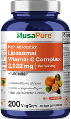 NusaPure Liposomal Vitamin C 2032mg - 200 Veggie Vegan Capsules, BioPerine - High Absorption Ascorbic Acid