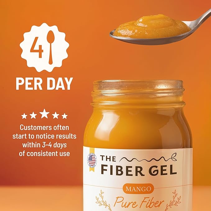The Fiber Gel High Dietary Fiber Prebiotic Gel Formula — 100% Natural & Clean Label — Plant-Based Psyllium Husk & Inulin Complex — Keto Friendly, Vegan, No Added Sugar — Mango, 16 oz