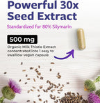 USDA Organic Milk Thistle Capsules - 80% Silymarin Supplement for Liver Support- Super Concentrated 300mg of 30:1 Milk Thistle Extract Equivalent to 9,000mg - Milk Thistle Liver Detox 60 Day Supply