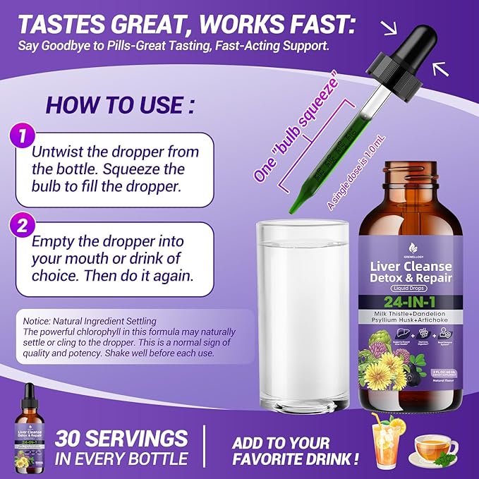 Liver Cleanse Detox & Care Liquid Drops - 24-in-1 Milk Thistle Supplement 5000mg Eq. with Artichoke, Dandelion & Chanca Piedra - Vegan Liver Support for Women & Men - Alcohol Free, 2 Fl Oz