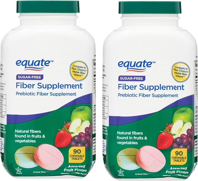 Daily Fiber Supplement Chewable Tablets – 90 Count, Sugar-Free Chews for Women and Men, High Fiber Content, Assorted Fruit Flavors, Chewable Tablets for Adults. (Pack of 2)