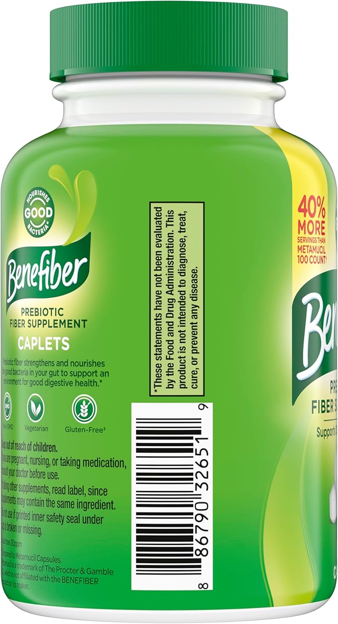 Benefiber Prebiotic Fiber Supplement Caplets,84 Count (Pack of 2)