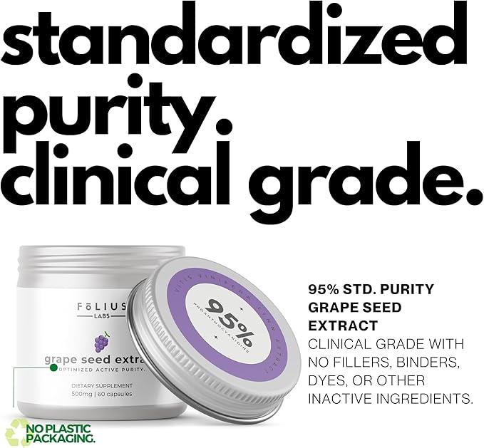 Grape Seed Extract 500mg - 95% OPCs Polyphenols - High Strength Grape Seed Supplement - Support Cardiovascular Health – 60 Capsules
