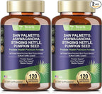 Totaria 2Pack Organic Saw Palmetto - Prostate Health Supplements for Men with Ashwagandha Root, Stinging Nettle, Pumpkin Seed, Prostate Defend Propnietary Blend, DHT Blocker, 240 Count