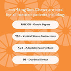 Celebrate Vitamins Iron Supplement with Vitamin C - 45mg Iron, 60mg Vitamin C, Bariatric Vitamins for WLS Patients, Vertical Sleeve & Gastric Bypass Surgery - Cherry, 90 Soft Chews