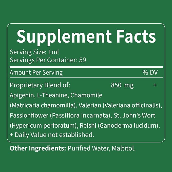 Apigenin Supplements for Sleep, 7-in-1 Formula Drops w/Chamomile Extract & L-Theanine for Calming & Relaxation Support, Fast Apsorption Liquid w/Valerian Root & Passion Flower. 2oz