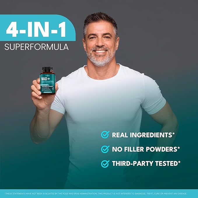 NEW AGE NAD+ Supplement Complex – NAD+ 300 mg with Astaxanthin, Urolithin A, Resveratrol, CoQ10 & Antioxidant Blend – Cellular Energy, Mitochondrial Support or Women & Men – Vegan, Non-GMO- 180 Count