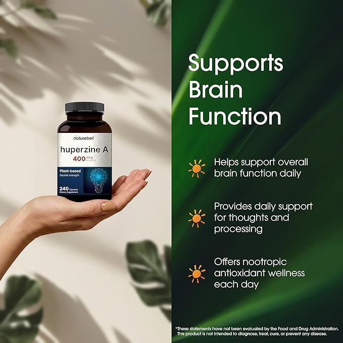 NatureBell Huperzine A 400mcg - 240 Capsules - Brain, Focus & Memory Support* - Plant-Based Nootropic Supplement - Non-GMO & Gluten-Free
