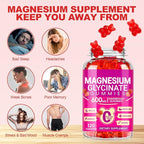 Magnesium Glycinate Gummies 600mg, Chewable Sugar Free Potassium Magnesium Gummies with Magnesium Glycinate, Vitamin D, B6, and CoQ10 for Zzz, Relaxation, Brain and Muscle, 60 Days Supply