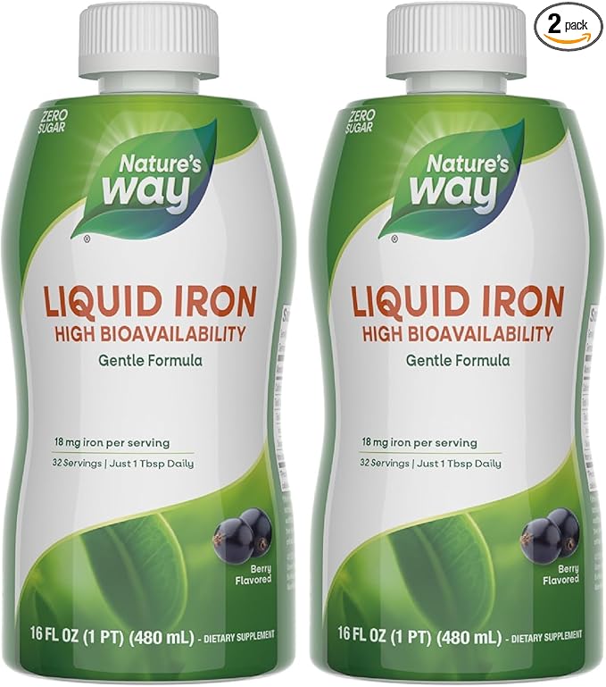 Nature's Way Liquid Iron, Provides Daily Value of Iron, Sugar Free, Berry Flavored, 16 Fl. Oz. (Pack of 2)