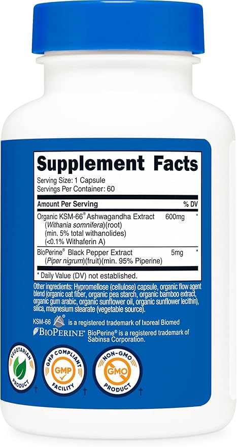 Nutricost KSM-66 Ashwagandha Root Extract 600mg, 60 Veggie Caps (2 Bottles) - 5% Withanolides - with BioPerine