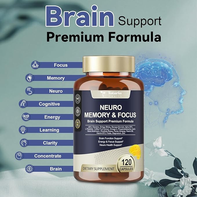 Totaria C-ognitive with Caffeine Pills, L-Tyrosine, Alpha GPC, Ginkgo Biloba, Bacopa Monnieri Brain Supplement for Memory and Focus, Brain Nootropic Support - Non-GMO, Gluten Free (2 Packs)