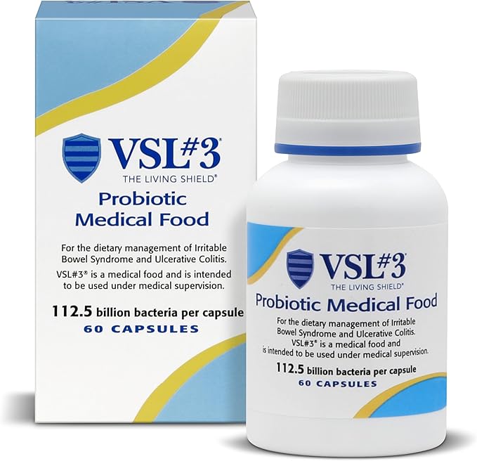 VSL#3® Probiotics for Digestive Health, IBS & UC Symptoms - 112.5B CFUs, High-Potency, Multi-Strain, Live, Refrigerated Probiotic, Medical Food for Gut Health Support in Men & Women, 60 Capsules