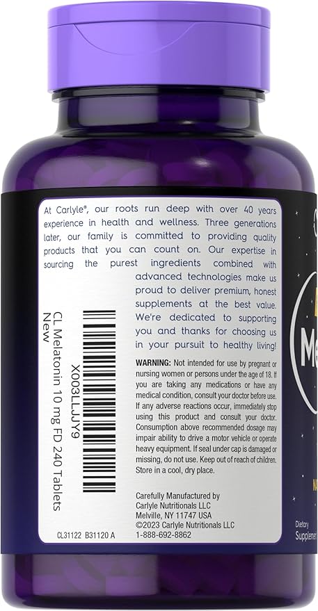 Carlyle Melatonin 10mg Fast Dissolve Tablets | 240 Count | Berry Flavor | 100% Drug Free | Vegetarian, Non-GMO, Gluten Free Supplement