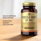 Solgar Gentle Iron (Iron Bisglycinate) 25 mg - 180 Vegetable Capsules - Non-Constipating, Gentle on Your Stomach - Non-GMO, Gluten Free - 180 Servings