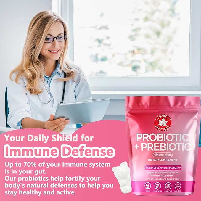 Sugar Free Probiotic Prebiotic Gummy, Probiotics Gummies for Women Men with Immune, Gut & Digestive Support, Vegan, Jasmine Grapefruit Flavor 60 Counts