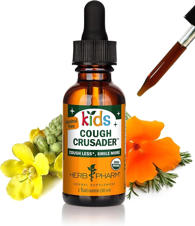Herb Pharm Kids Cough Crusader – Certified Organic Alcohol-Free Herbal Liquid Formula for Kids, Immune & Throat Comfort Support, 1 fl oz