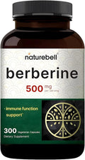 NatureBell Berberine 500mg - 300 Capsules - 97% Pure Berberine HCl - 5:1 Root Extract of Berberis Aristata - Antioxidant, Alkaloid & Adaptogenic Support*
