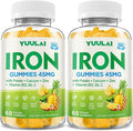 Pack of 2 Iron Gummies for Women & Men, Iron Supplement Plus Calcium, Zinc, Folate & Vitamin B12, C, B6 - Energy Support, Immune Health, Pineapple Flavor, 120 Count