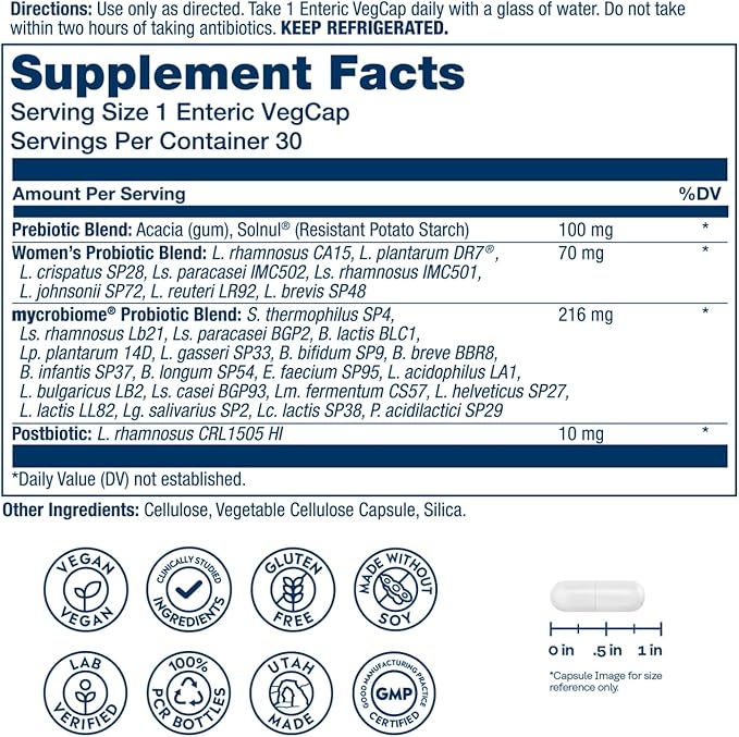 SOLARAY Mycrobiome Complete Probiotic Women’s Formula - Vaginal Probiotics for Women Plus Pre and Postbiotic - 50 Billion CFU, 28 Strains - Vegan, Gluten Free - 30 Serv, 30 VegCaps