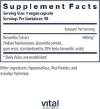 Vital Nutrients Boswellia Extract 400mg - Boswellia Extract Capsules - Herbal Support for Joint, Immune, and Digestive Health - Gluten, Dairy, Soy Free - Non-GMO - 90 Capsules