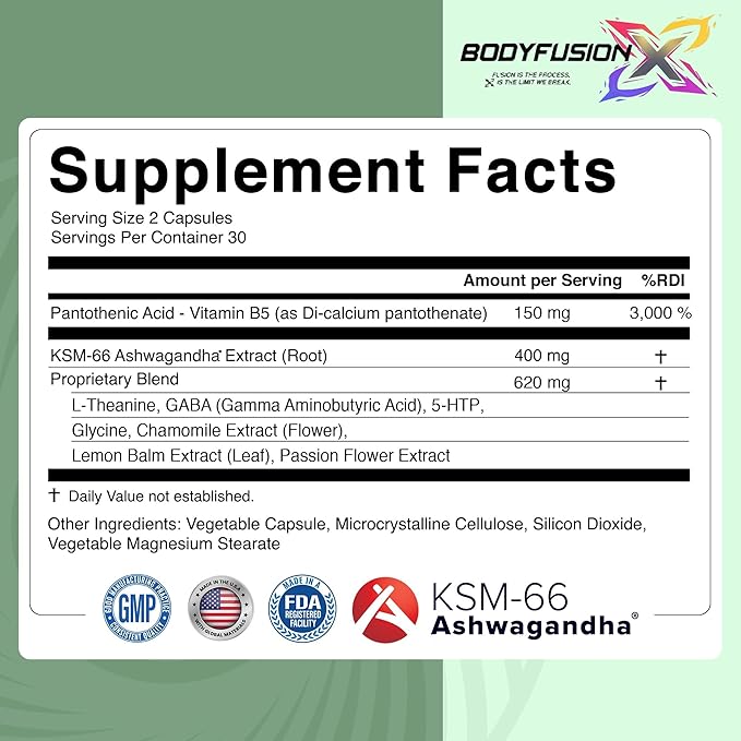 BodyFusionX Sleep Aid for Adults – Melatonin Free Nighttime Stress Support for Deep Rest & Next Day Energy – Ashwagandha KSM-66, L-Theanine & Lemon Balm – 60 Capsules
