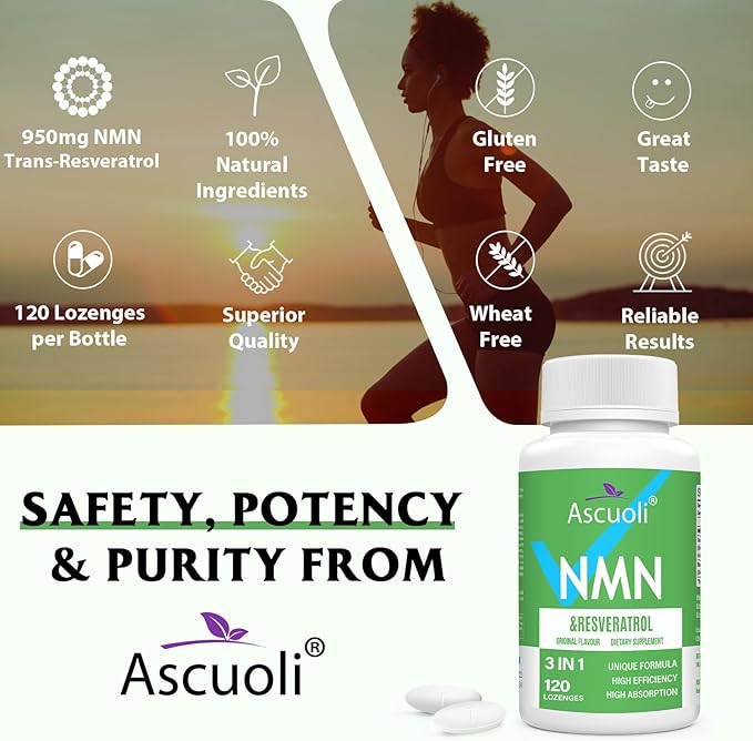 Sublingual NMN 500mg + Trans-Resveratrol 400mg, 3-in-1 Advanced Formula 99% Pure NMN Resveratrol Supplement for Boost* NAD, Cell, Immune, Energy & Muscle, Anti-Aging, 240 Lozenges, 240-Day Supply