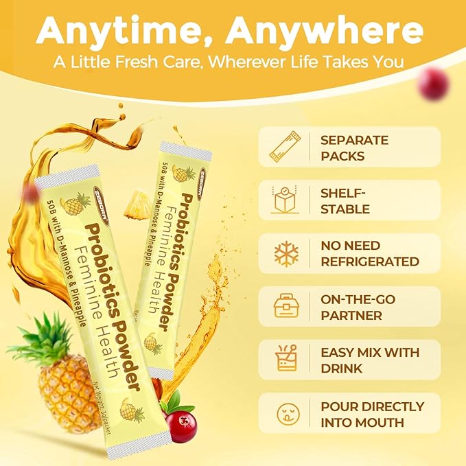 ZEBORA Probiotics for Women Powder, 50 Billion with D-Mannose & Cranberry for Feminine Balance, Urinary Tract & Vaginal Health, Digestive & Immune Boost, Gluten-Free Non-GMO, Pineapple Flavor