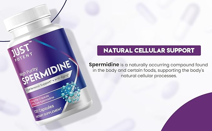 Just Potent High Purity (99%) Spermidine Supplement | 120 Capsules, 4 Months of Supply, 10mg per Capsule | Cell Renewal Support and Anti-Aging