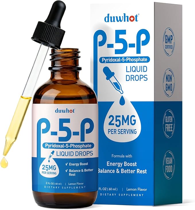 duwhot P5P Vitamin B6 25mg, Pyridoxal-5-Phosphate Activated B6 Liquid Drops for Women & Men, Energy Support, Balance, Nervous System Health, 2 Fl Oz