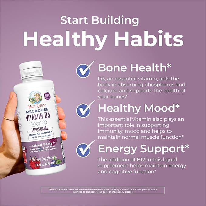 MaryRuth Organics Megadose Vitamin D3 Liposomal | Vitamin D 4000 IU | Ultra Absorption | Immune Support for Adults | Bone Health | VIT D3 | Vegan | Sugar Free | Gluten Free | Non-GMO | 45 Servings
