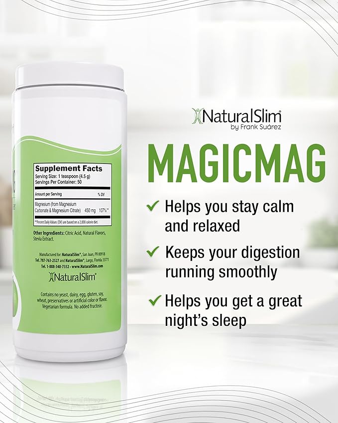 NaturalSlim MagicMag - Highly Absorbable Magnesium Citrate Powder for Relaxation, Energy, Better Sleep & Metabolic Support - Magnesium Supplement for Women & Men - Strawberry & Lime Flavored 8oz 2pk