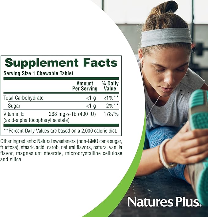 NaturesPlus Vitamin E 400 IU, Natural Carob Flavor - 90 Chewables - Supports Immune Health - Free Radical Protection - Gluten Free, Vegetarian - 90 Servings