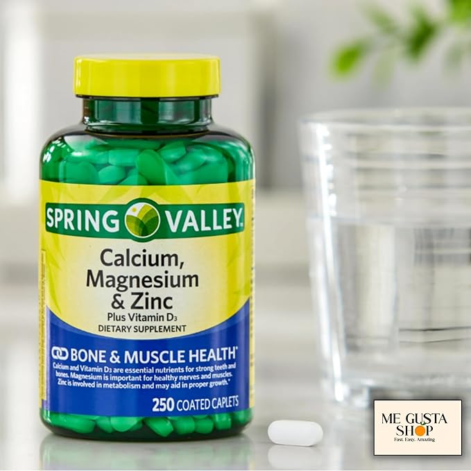 Spring Valley Calcium, Magnesium & Zinc Plus Vitamin D3 Coated Caplets, 250 Count (Pack of 2) 500count Total + me Gusta Sticker